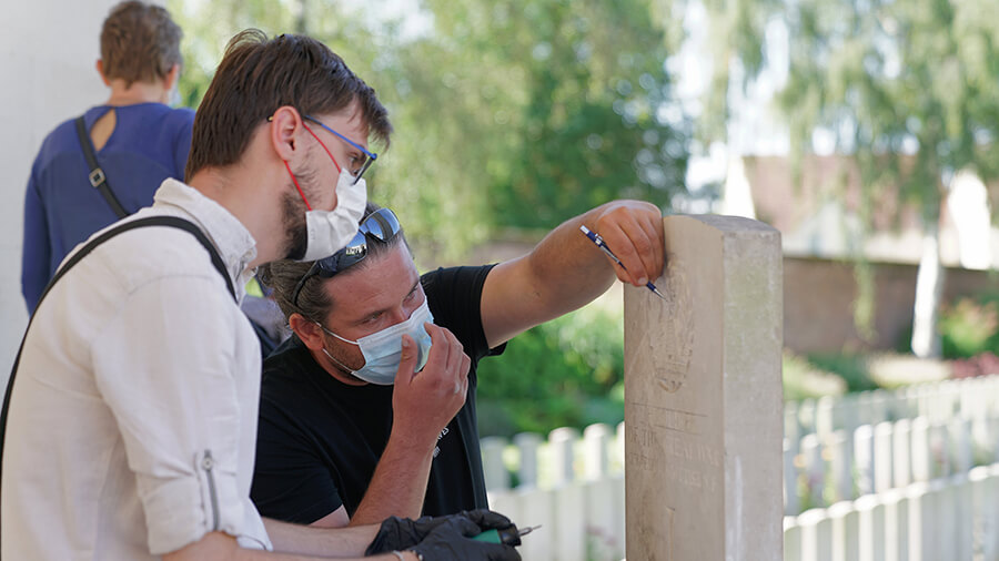 Headstone carving demonstration