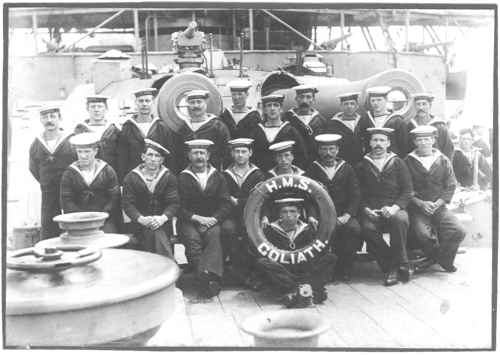 Members of crew on the deck of HMS Goliath