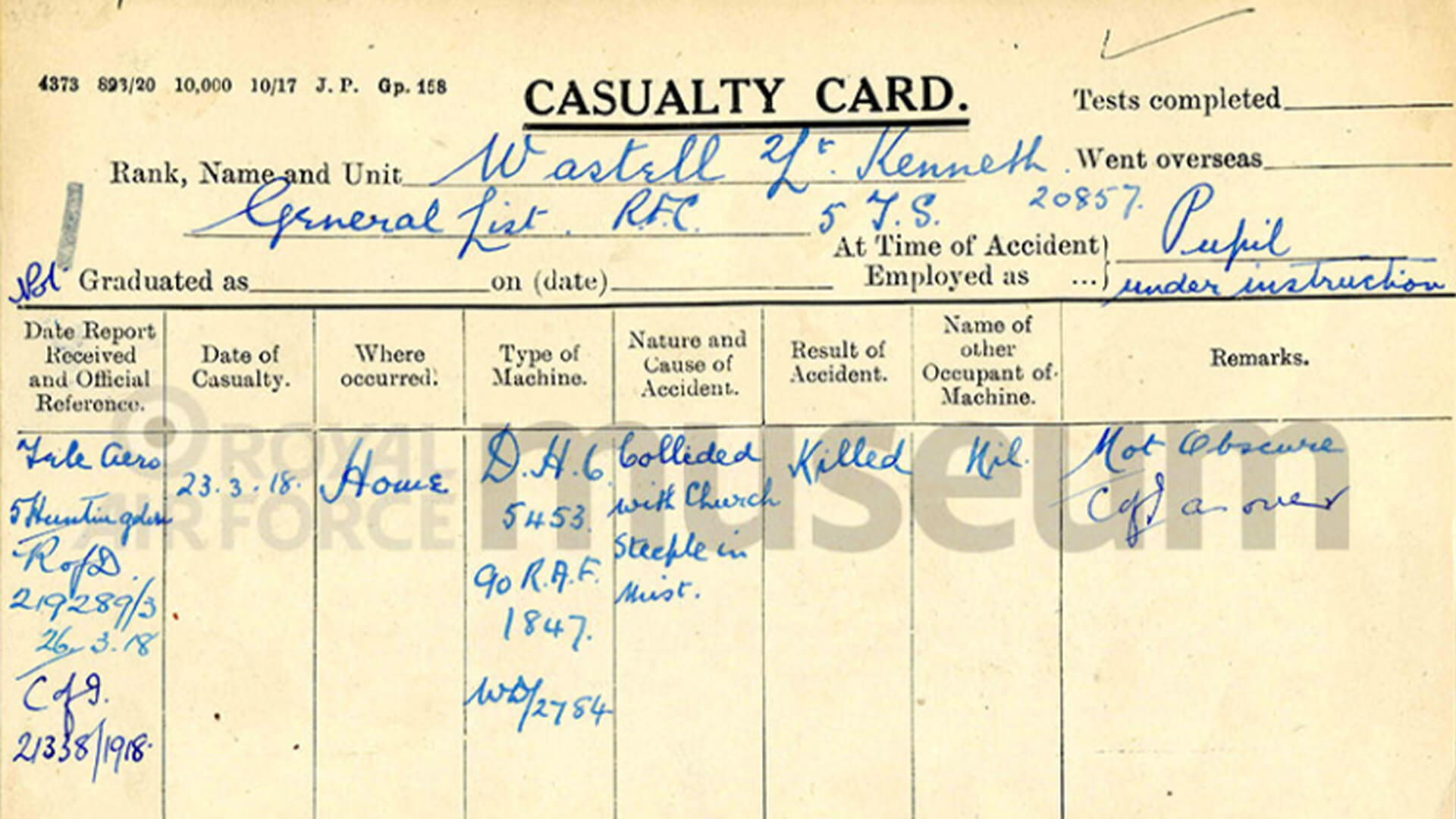 Casualty Card From RAF Museum Story Vault