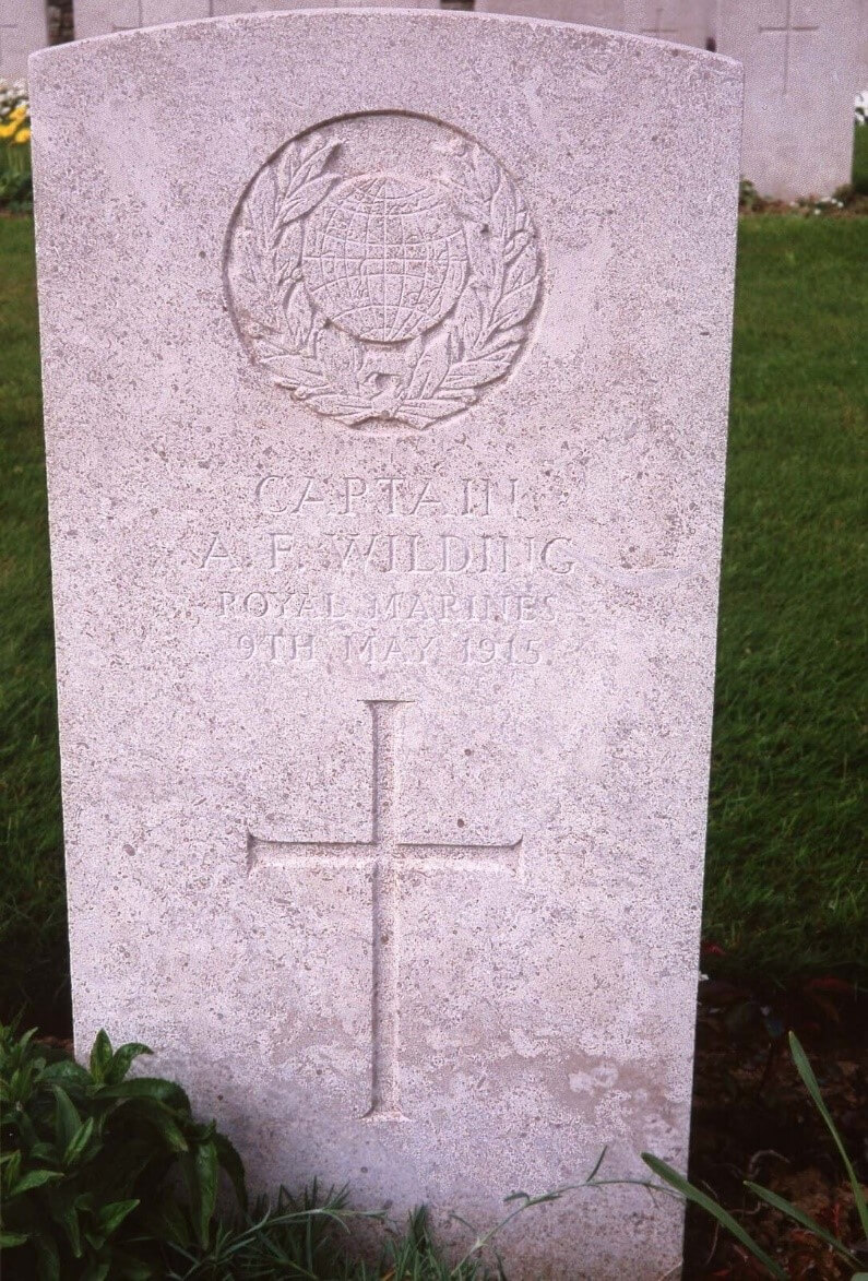 Captain Anthony F Wilding, commemorated in Rue-des-Berceaux Military Cemetery, France. Wilding was four times Wimbledon singles champion; part of the combined Australasian Davis Cup winning team, and bronze medallist at the 1912 Olympics in the covered court singles.
