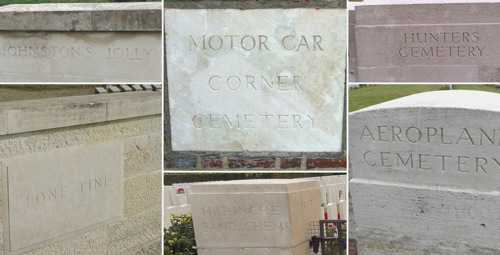 Name carvings on war graves