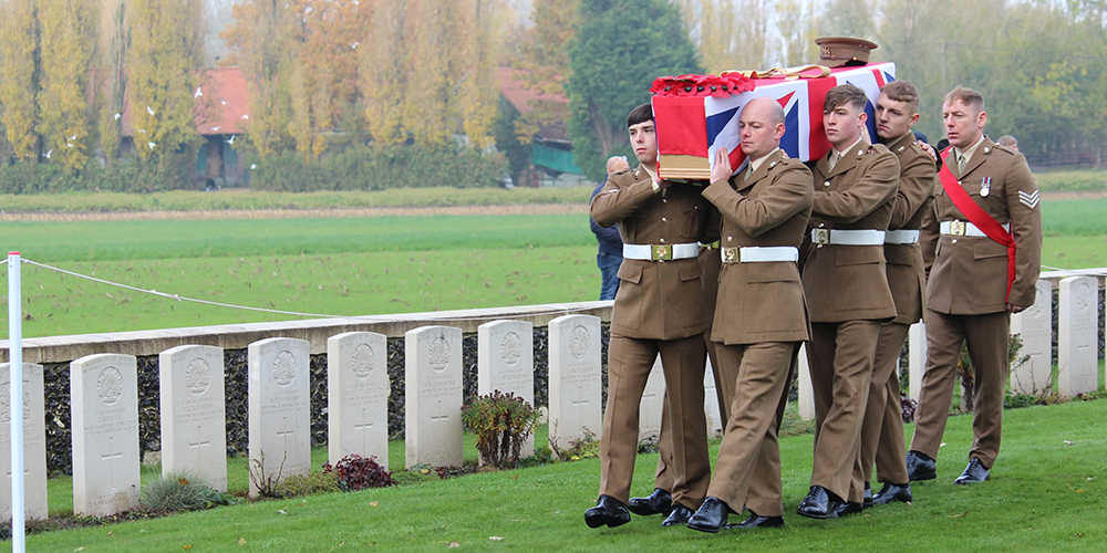 Photo Caption 6 2Nd Lieutenant Leslie Wallace Ablett Carried To His Final Resting Place (A.Eden Crown Copyright)