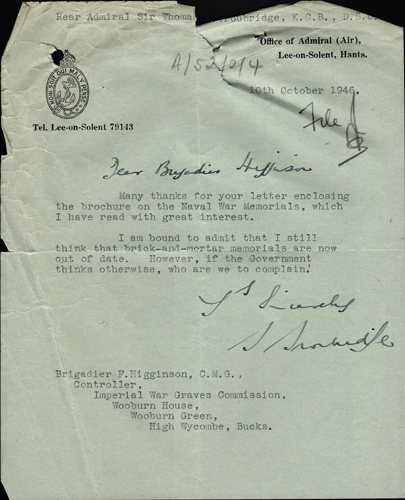 Letter from Rear Admiral Sir Thomas Troubridge