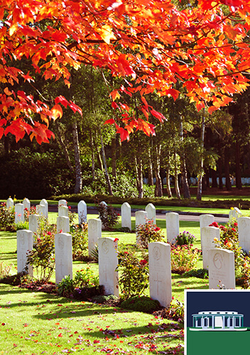Brookwood Military Cemetery headstones and maple leaves