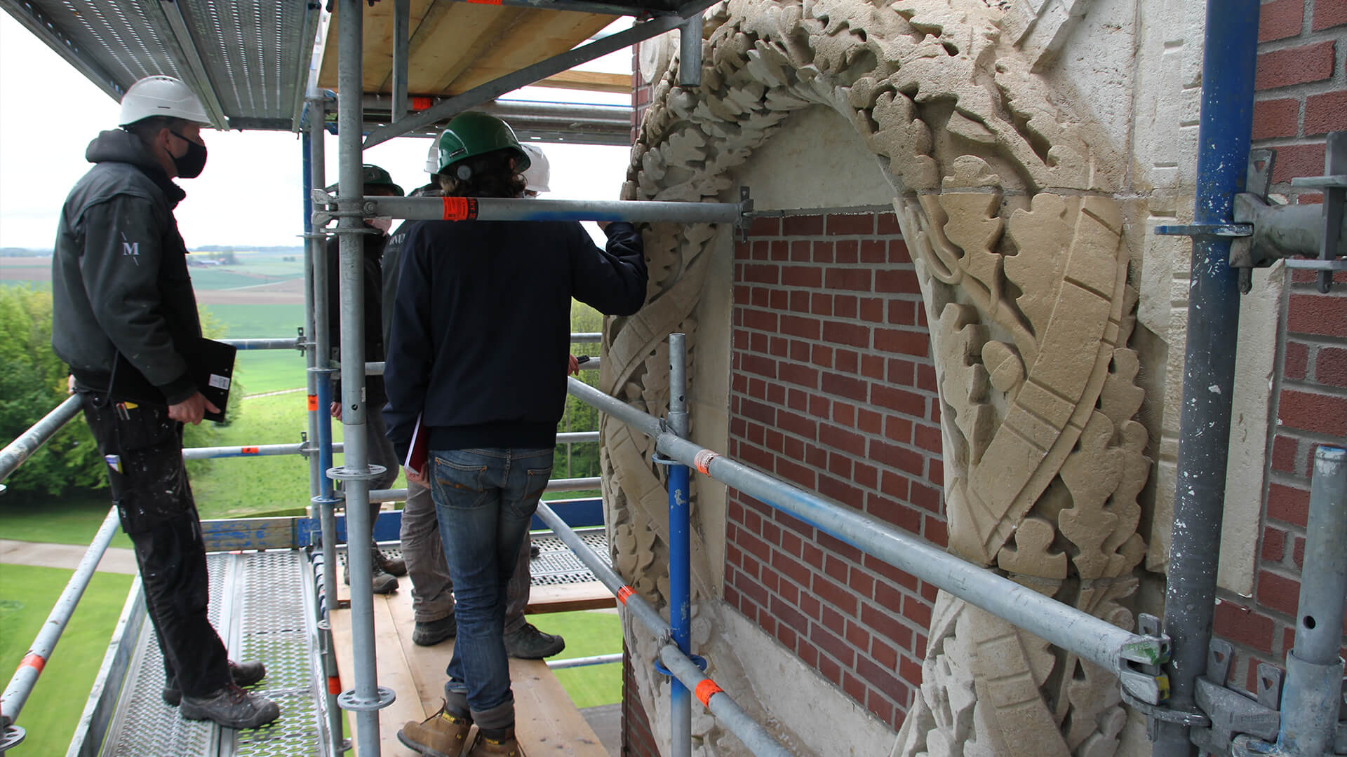 Working on Thiepval Memorial scaffolding