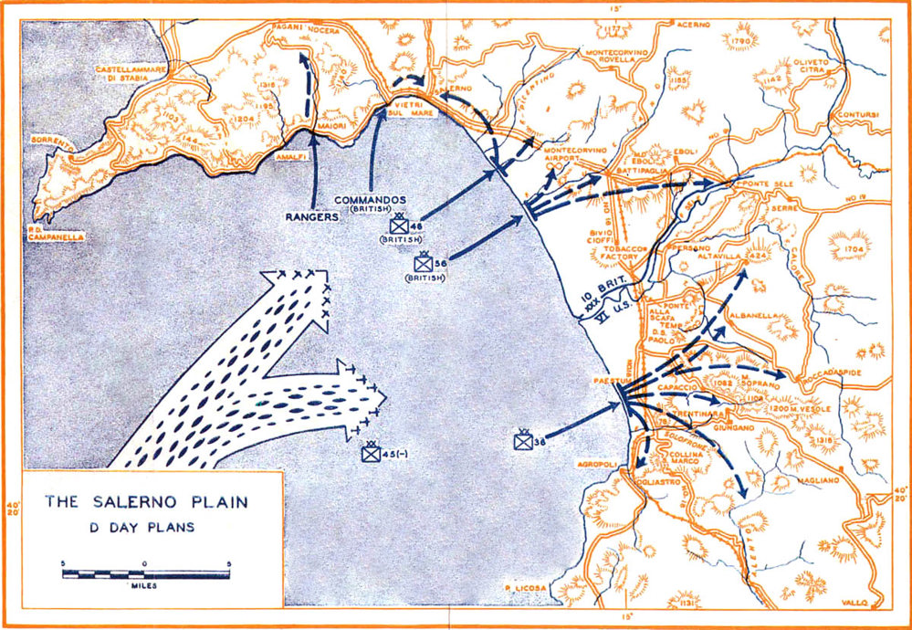 Map of the Allied Landings at Salerno