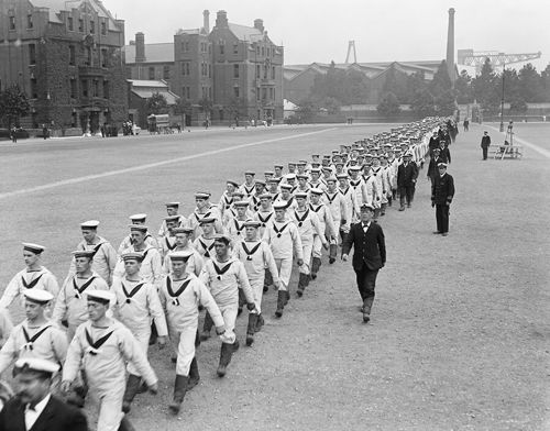 Royal Navy recruits drilling at Portsmouth