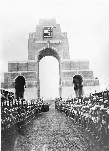 Soldiers stand guard at the Thiepval Memorial unveiling