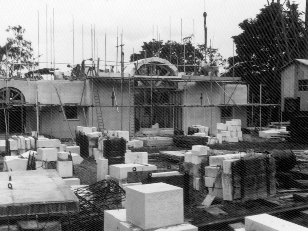 Black & white image of construction site at Runnymede Memorial