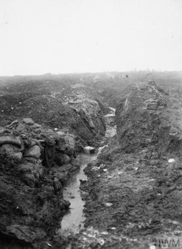 A section of flooded trench on the Western Front