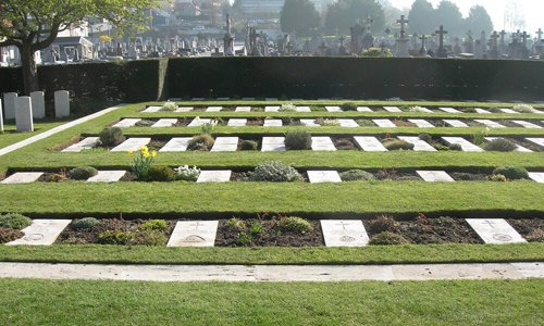 War gravestones in a garden
