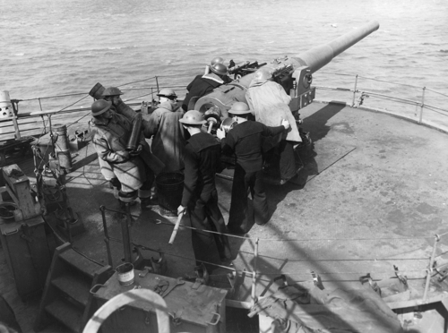 DEMS gunners manning a six-inch gun