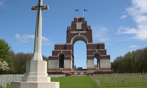 War memorial with cross in foreground