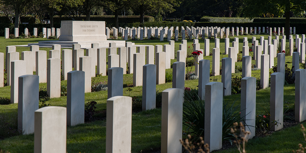 Rows of headstones in a CWGC Cemetery