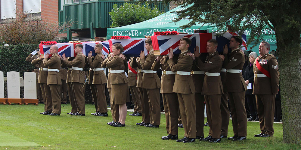 Photo Caption 7 Soldiers Of The First Fusiliers Stand In Wait With Three Coffins (A.Eden Crown Copyright)