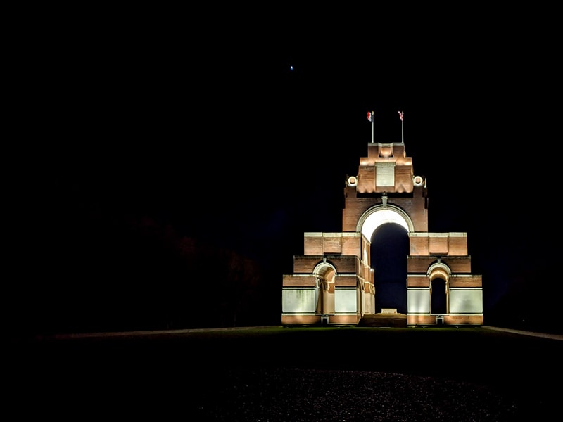 Thiepval Memorial to the Missing lit at night