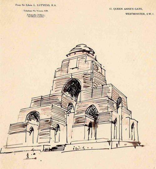 Lutyen's sketch of the Thiepval Memorial