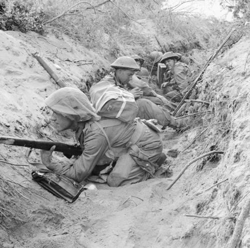 British troops engage in trench fighting across the Anzio beachhead.