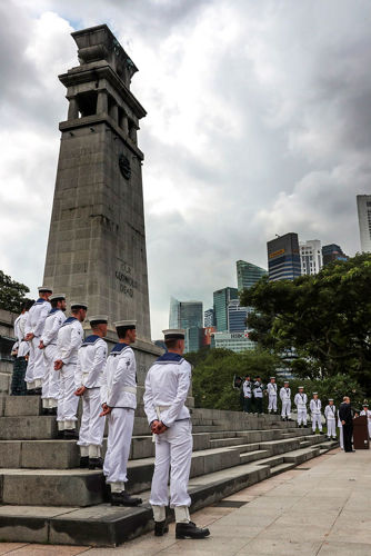 Royal Naval Personnel at Cenotaph, Changi, Singapore